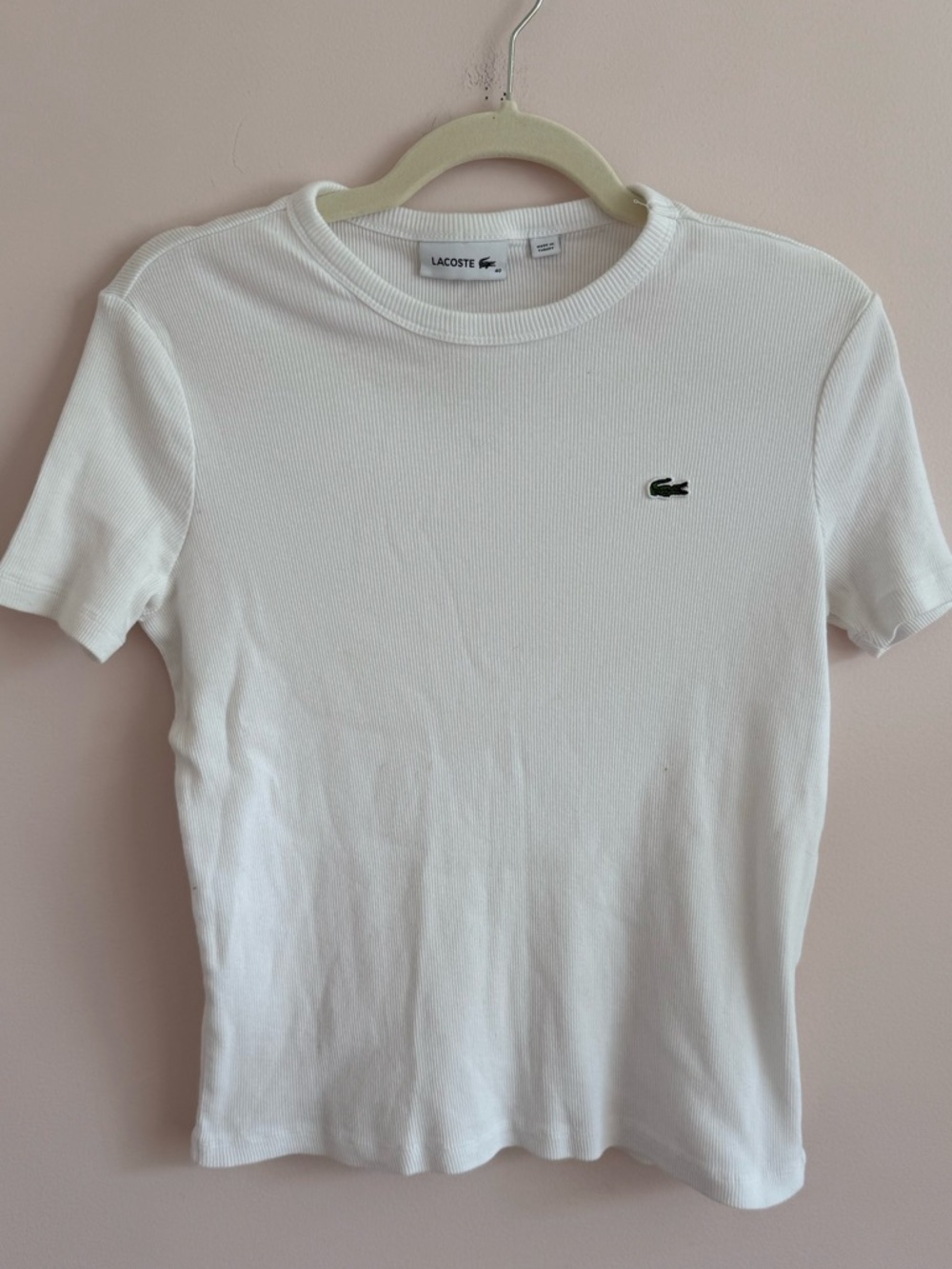 Lacoste White Tee with Green Crocodile Logo